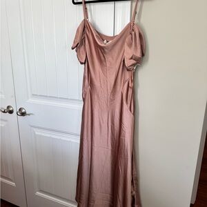 Ted Baker Dusty Rose Satin Maxi Dress with Puff Sleeves